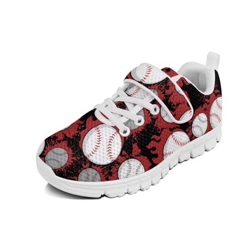 Boys Girls Shoes Kids Tennis Running Athletic School Sneakers for Little/Big Kid Baseball Pattern（White Sole）