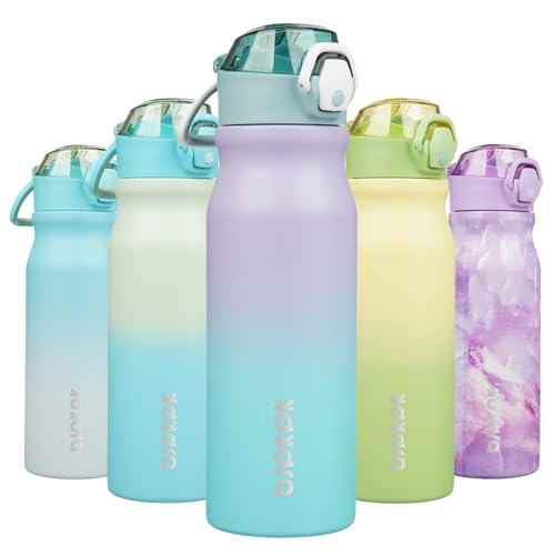 Image of BJPKPK 25 oz Insulated Water Bottle, Straw, Handle, Stainless Steel Flask | Leak Proof Locking Lid, Thermal, Double Wall Vacuum, Keeps Hot /Cold, Dishwasher Safe, Travel & Sports, Lavender Green