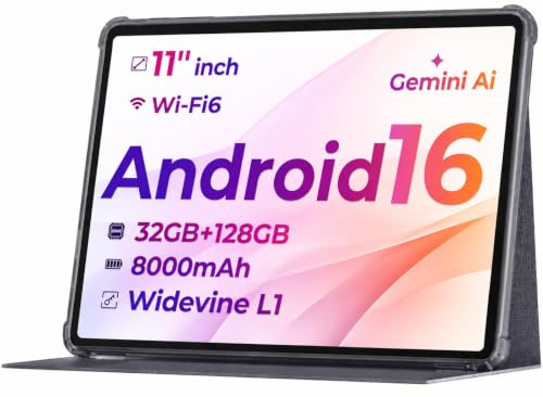 Image of Android Tablet 11 inch, Android 16 Tablet, 32GB RAM + 128GB ROM | Android 16 OS 32GB RAM 128GB ROM Gemini AI Google GMS Certified T7250 Octa-Core 11 inch HD Wi-Fi 6 BT 5.0 GPS 7000mAh Battery