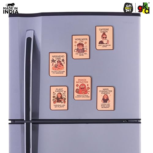 Image of GKD Wooden Fridge Magnet Set - Pack of 6 | Quirky Wooden Fridge Magnets - Fun Motivational Quotes for Home, Office, Work Desk, Students & Gifting | Funky & Aesthetic Decor (Quirky Fun)