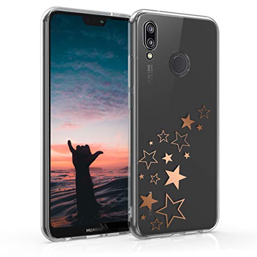 kwmobile Carcasa Compatible con Huawei P20 Lite - Funda de TPU Varias Estrellas en Oro Rosa Transparente