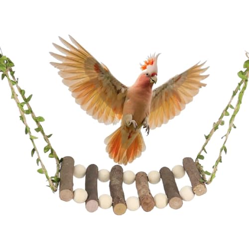 Image of Natural Wooden Bird Swings, Bird hammocks, Standing Chewing Toys, Suitable for budgerigars, Long-Tailed Parrots, Conures, Parrots, starlings, Love Birds, and Finches