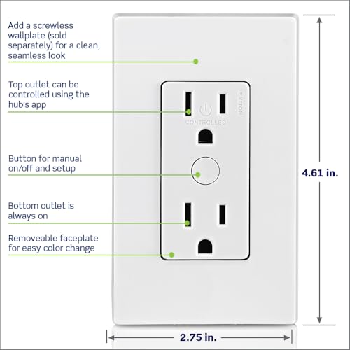 Image of Leviton Decora Smart Tamper-Resistant Outlet with Z-Wave Technology, 1 Pack, ZW15R-1BW, White