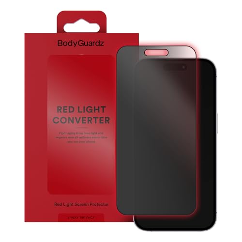 BodyGuardz Red Light Converter Privacy Screen Protector Passive Red Light Therapy for Face - Promotes Better Sleep Healthier Skin Reduced Eye Strain - Privacy Glass Easy Install (iPhone 17 Pro / 16 Pro)