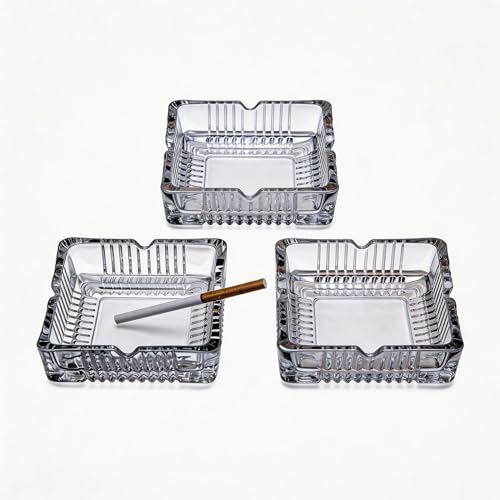 ZSHNYUKX 3 Pack 4 inch Square Glass Ashtray Clear Thick Tempered Glass Cigarette Ash Tray Easy Clean Heavy Duty Smoke Tray for Home Office Outdoor Party Decoration ash tray cigarette clear