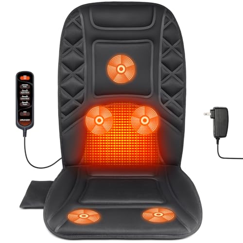CARSHION Back Massager with Heat,Heated Seat Cover Cushion with 5 Vibrating Massage Nodes Chair Pad...