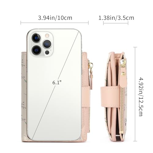Image of GAEKEAO Small Wallets Woman RFID Blocking Vegan Leather Bifold Floral Ladies Compact Card Holder with Zipper Pocket ID Window