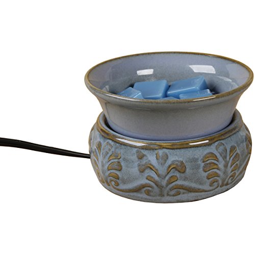 Darice Ceramic Electric Wax Warmer, Embossed Light Blue – 4.5” x 3 ⅛” – Includes a 25-Watt Halogen Bulb, Electric Wax Melter with Easy to Clean, Removable Dish