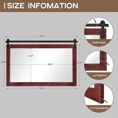 Image of COGOOD Farmhouse Bathroom Mirror - 45 x 30 Rustic Wood Framed Wall Barn Door Mirror for Entryway, Living Room, Entryway Wall Decor (Espresso)