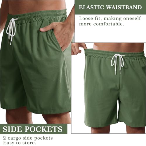 Image of Mens Corduroy Shorts Cotton Blend Lightweight Soft Summer Shorts Elastic Waist Beach Casual Short for Men with Pockets