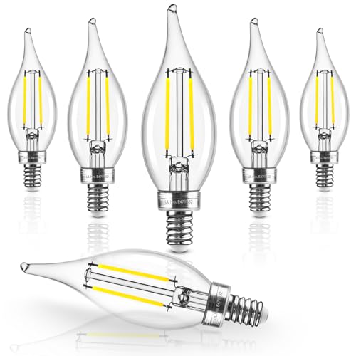 Hizashi E12 Candelabra Bulb 40 watt, 90+ CRI Dimmable Candelabra LED Light Bulbs, 4W 450LM 5000K Daylight White, E12 Bulb Flame Tip CA10 Candle Light Bulbs, UL Listed, 6 Pack 40w 5000k 6 Cou