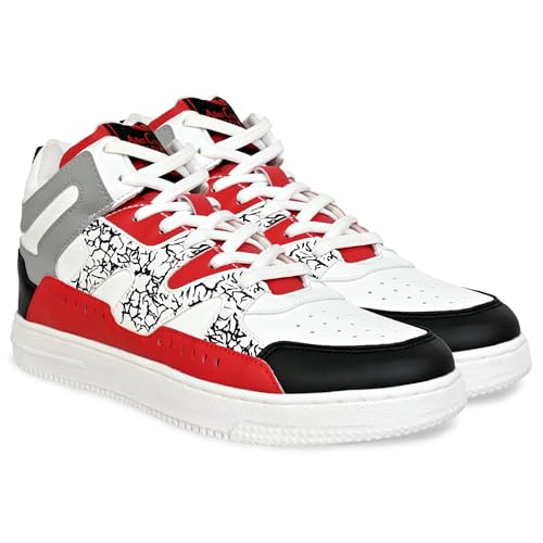 Image of Allen Cooper Men's High-Top Sports Sneakers | Lightweight Training & Casual Shoes | Non-Slip Gum Sole, Breathable Comfort, Stylish Orange Stripes | Ideal for Gym, Running