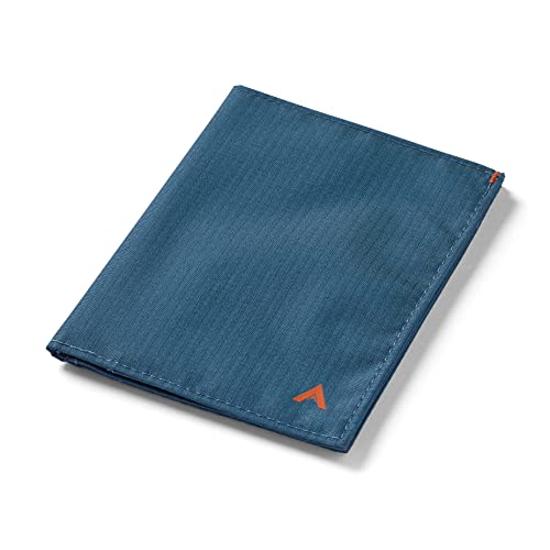 Allett Travel Wallet, Indigo Blue | Nylon, Thin Bifold, RFID Blocking, Minimalistic, Front Pocket | Holds Up To 10 Cards & Passport | For Men & Women