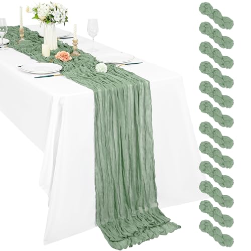 Lot de 12 Chemins de Table en étamine Chemin de Table Bohème en Gaze de 55 x 300 cm, Chemin de Table Rustique et Romantique pour fête de Mariage...