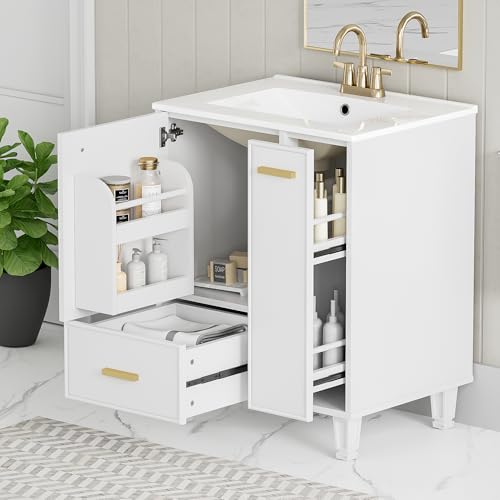 LUMISOL 24" Bathroom Vanity with Ceramic Sink, Modern Small Bathroom