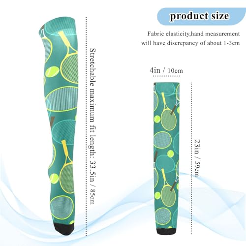 Image of Colourful Tennis Racquets and Tennis Balls Women's Thigh High Socks Long Over Knee Socks Thick Leg Warm Boot Stockings