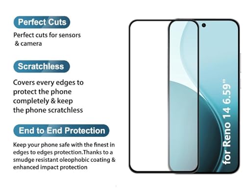 Image of HD Tempered Glass Screen Protector Compatible for Oppo Reno 14 5G with Edge to Edge coverage and Easy Installation kit