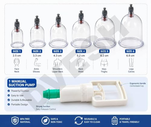 Image of Vacuum Cupping Therapy Set 18 Pcs - DVESH Cupping Kit for Pain Relief, Muscle Recovery, Body Massage & Blood Circulation - Portable Manual Therapy Cups with Magnetic Heads, Transparent Design