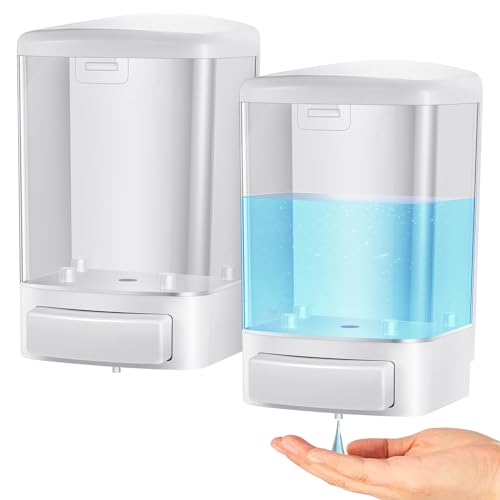 Image of Hushee 2 Pcs Commercial Soap Dispenser Hand Wall Mounted Bathroom 33.8oz /1000ml Manual Soap Dispenser Liquid Containers with Pump White Shower Plastic Wash Wall Container Shampoo Gel for Kitchen Hotel