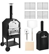 Outdoor Pizza Oven Wood Fire Wood Fired Pizza Oven for Outside with Waterproof Cover, 12" Pizza S...