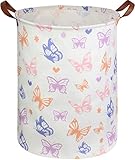 ESSME Girls Laundry Basket,Kids Hamper Collapsible Canvas Waterproof Butterfly Storage Basket for Gi