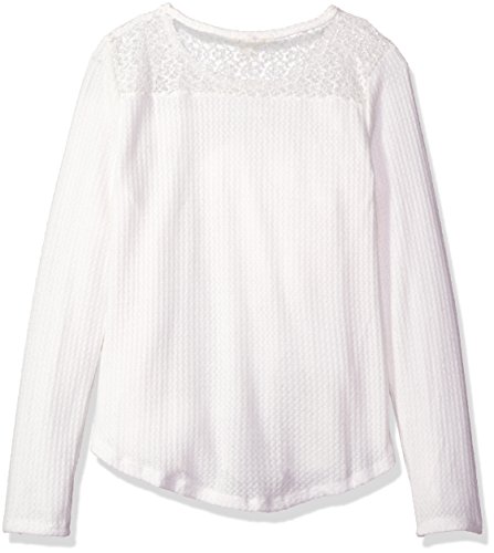 Self Esteem Girls' Little Long Sleeve Brushed Thermal with Lace Yoke and Sweater Scarf, Off White, M2