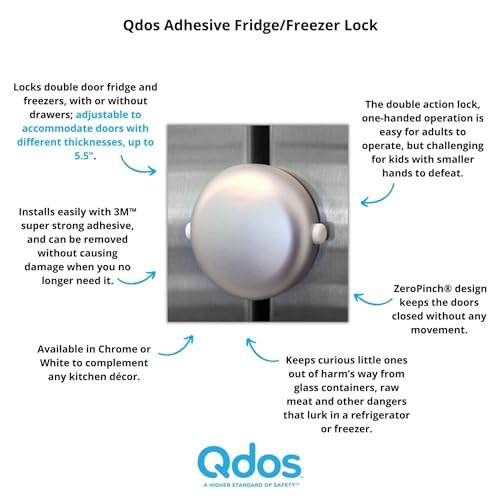 Qdos Safety Adhesive Fridge/Freezer Lock | Chrome | Easy One Handed Operation - Patented ZeroPinch Design - Unique Modern Design Refrigerator Lock - Baby Proofing Doesn\'t Have to be Ugly - Thumbnail 2