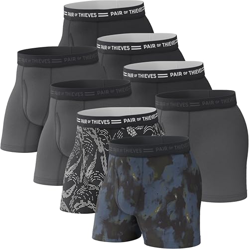 Pair of Thieves Men Every Day Kit Boxer Briefs | 8 Pack Underwear for Men | Soft Tagless Cotton Spandex Blend | Black/Grey 2.0 | Large