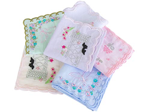 Ladies New Embroidered Cotton Soft Handkerchiefs Large 43cm x 43cm, 6 pack - Thumbnail 2