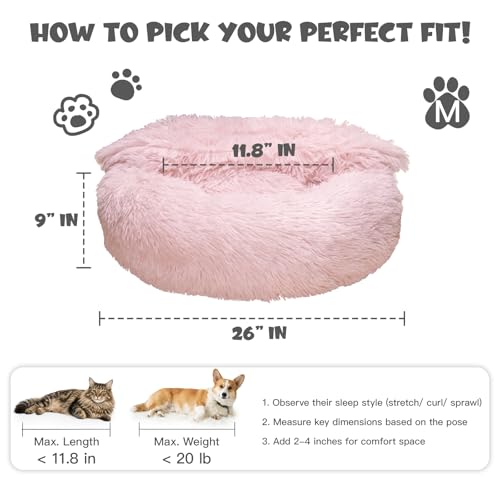 Image of Himax Dog Bed for Medium Dogs, Pink Dogs Beds with Blanket Attached, Calming Anti-Anxiety Fluffy Dog Bed Washable (20 inch /26 inch /35 inch)