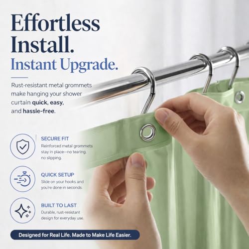 Image of EHZNZIE Sage Shower Curtain Liner 72x72, PEVA Waterproof Bath Curtain, No Chemical Smell, 3 Weighted Magnets, Durable with Rustproof Metal Grommets
