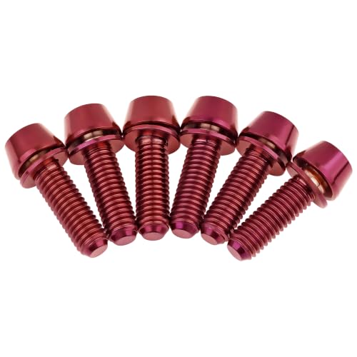 Image of Titanium Ti Allen Hex M5x16 18mm Tapered Head Bolt with Washer Screw for Bicycle Stem Parts Pack of 6 (Burgundy, M5x18mm)