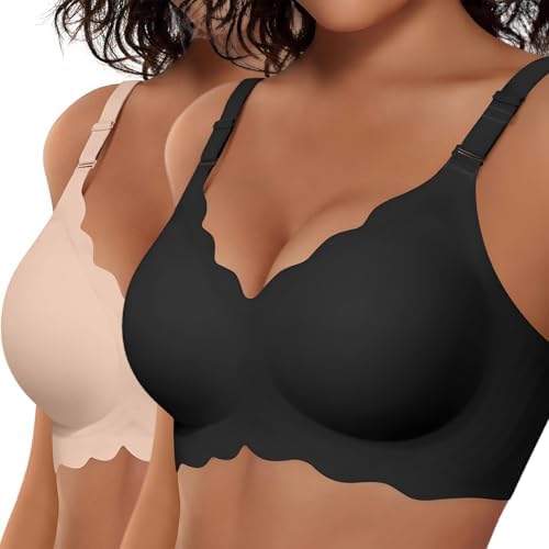 TUNANAN BH Damen Ohne Bügel, Soft Seamless BH Jelly Push Up Bügelloser BHS, V-Ausschnitt, Creamy Komfort, Nahtloser Entlastungs Tshirt Bra Mit Sanft Stütze, Klassische Sport Bustie