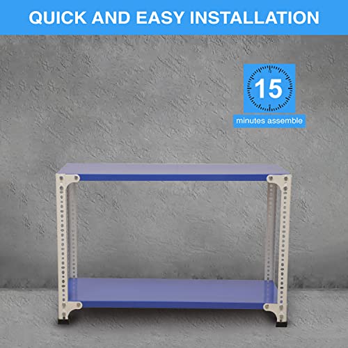 Image of Mil-Nil Prime CRC Sheet 2 Shelf 24 Gauge Multipurpose Slotted Angle Rack | Adjustable Shelf Hight Powder Coated Rack for Home & Kitchen (24x36x18 Inch, 8 Kg, Blue /White) 16 Gauge Angles