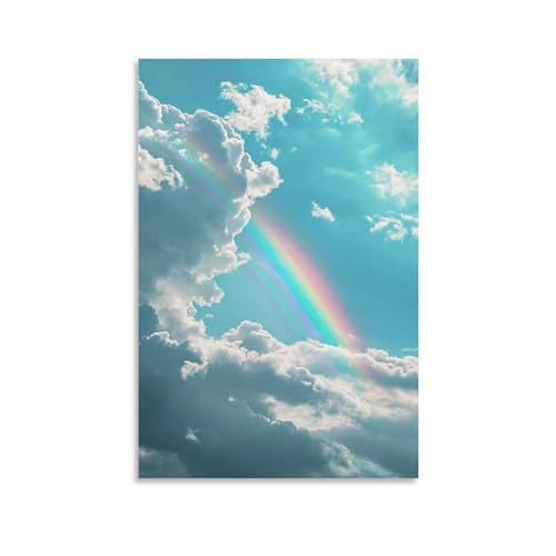 絵画 青い空、白い雲、そして虹 アートパネル ポスター 平和な雰囲気 夢のような光景 インテリア 絵画 モダン 風景画 装飾画 玄関 壁掛け キャンバス 飾り絵 シリーズ アートボード 部屋飾り 壁飾り 壁の絵 ソファの背景絵画 額無し 60x90cm