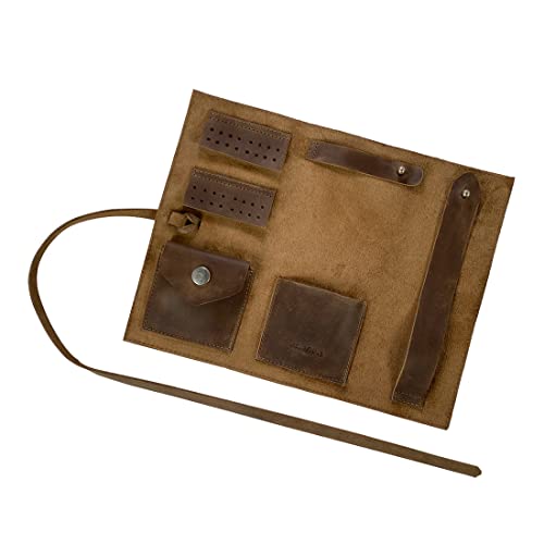 Heather's, Rustic Jewelry Roll Handmade From Full Grain Leather - Portable Organizer Pouch For Necklaces, Earrings, And Bracelets - Bride & Groom Precious Articles Storage - Bourbon Brown #TOP4
