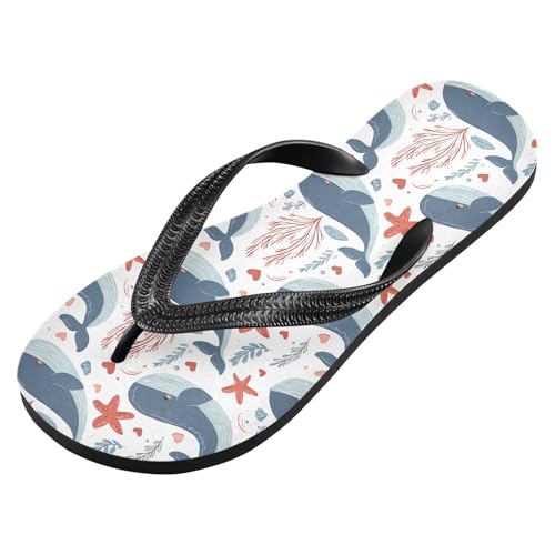 ALAZA Cute Dolphin Starfish Flip Flops for Women Fashion Beach Slippers Comfort Mens Flip Flops Non-Slip Rubber Shower Slippers Sandal for Hotel Travel Sport,XS2