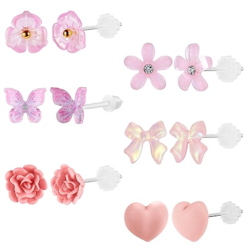 AoedeJ 6 Pairs Plastic Glow Earrings - Stud, Bow Designs for Women