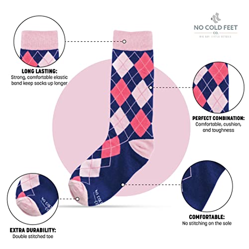 No Cold Feet Fun Colorful Novelty Socks For Men For Dress Casual Formal Groomsmen Wedding, Navy And Pink Argyle #TOP4