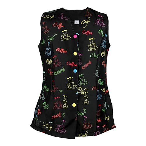 Etrexonline Casaca Mujer Sin Mangas con Botón Uniforme Laboral Limpieza Casaca Señora - Estampada Café L