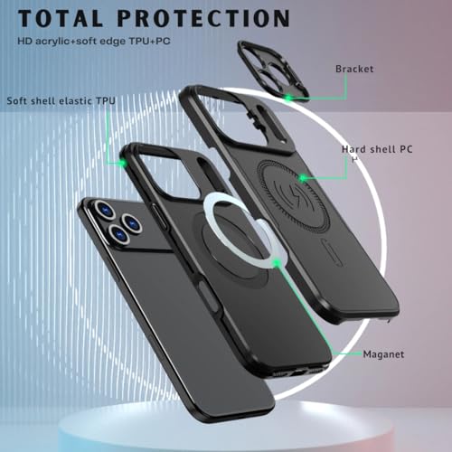Image of Sentinel Back Cover Case for iPhone 17 Pro Max with Reinforced Lens Guard and High-Strength Magnetic Lock (HD Acrylic + TPU + PC), Black