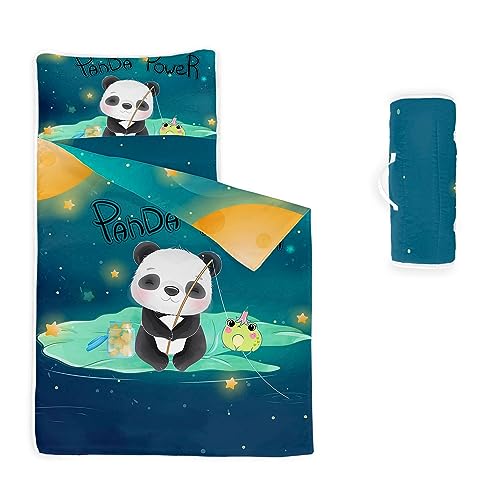 Datura home Nap Mat -Panda Sleeping Bag with Removable Pillow - Daycare and Sleepovers Preschool Kindergarten Bedding Set for Kids Toddler Boys Girls(Panda1 Standard)