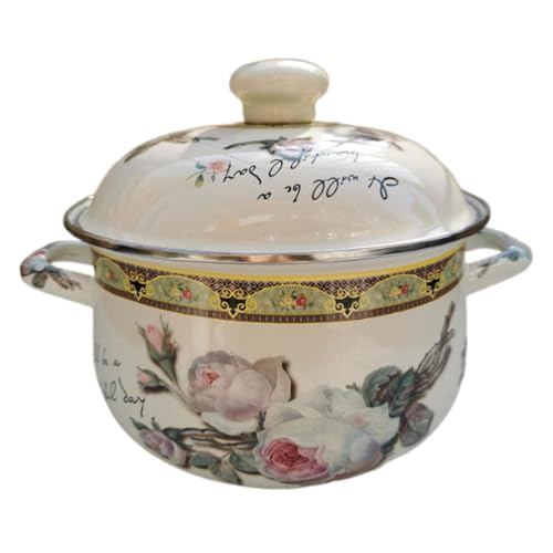 HEMOTON Casserole Émail Double Poignées Pot à Soupe Émaillé Casserole De Cuisine Récipient Aux Températures Pour Soupe Et Ragoût