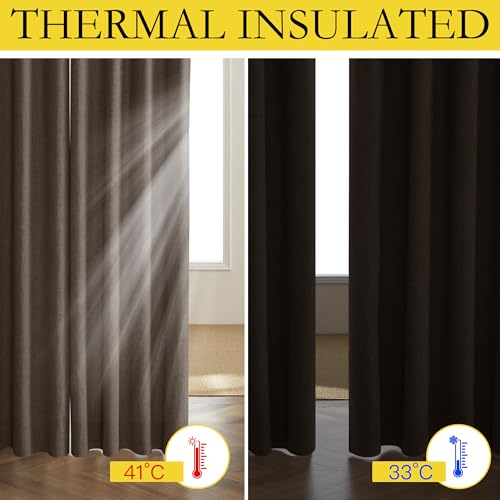 NICETOWN Coffee Vintage Linen 100% Blackout Curtains for Dining Room, Thermal Insulated Curtains 54" Long, Noise Reducing Window Treatment Drapes for Kitchen, 42" Wide Per Panel, Set of 2 - image 3