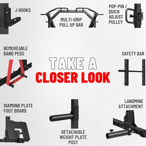 Image of Mikolo Power Cage, Power Rack with Cable Crossover System, 1500LBS Squat Rack with LAT Pull Down System, Workout Cage with Pulley System for Fitness Home Gym