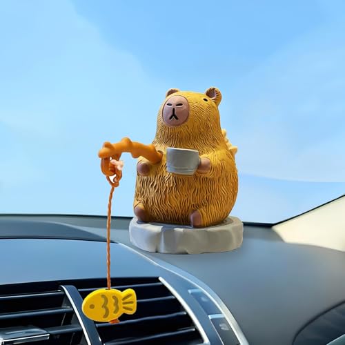 Starupway Funny Fishing Ornament Dashboard Accessories, Cute Car Accessories Interior Animals Dashboard Decoration, Swinging Fish Car Dash Decor (Capybara)