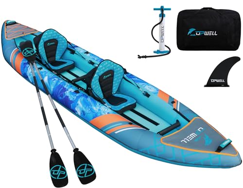 13'6" Touring Inflatable Kayak with Drop Stitch Floor 1 Person 2 Person Adult Blow up Kayaks Foldable Pedal Boat Canoe, Tide Blue by UPWELL - Used condition - US$498.42