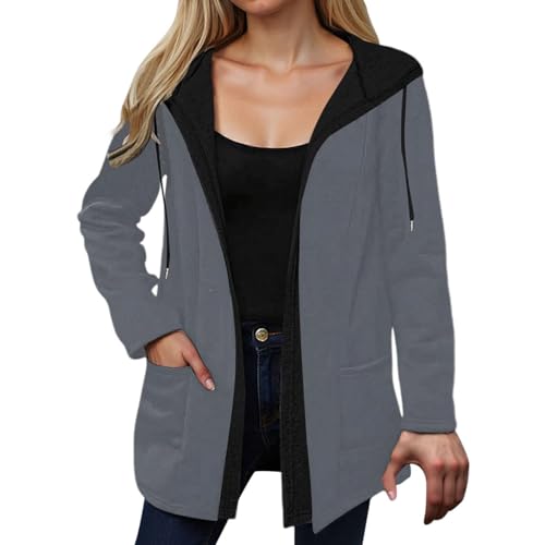 Chaqueta Mujer Invierno Chaqueta Informal con Capucha Cremallera Ligera Cómoda Elegante Diseño Color Uso Diario Mujer (Grey, S)