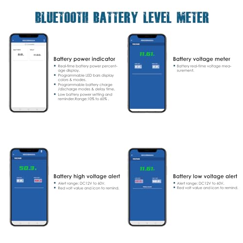 Runleader RL-BI028-BT DC 12V bis 48V Bluetooth Shunt Batterieanzeige Voltmeter, funktioniert für Blei-Säure, GEL, AGM, Trojian, LiFePO4 und 18650 Lithium Batterien.