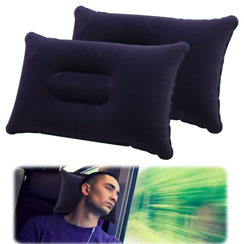 Lot de 2 petits oreillers gonflables portable, résistant à l&rsquo;eau, ultra léger pour camping, voyage, plage, bronzage, pêche, voiture, avion, bureau